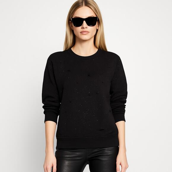ZADIG & VOLTAIRE Edmond Distress Sweatshirt Black Rhinestone Distressed NWT M/L - Picture 1 of 10